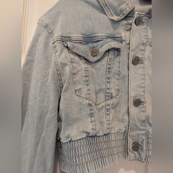 Smoke Rise Cropped Denim Jean Short Bungee Jacket Stretch Blue Size L Streetwear - Picture 9 of 11